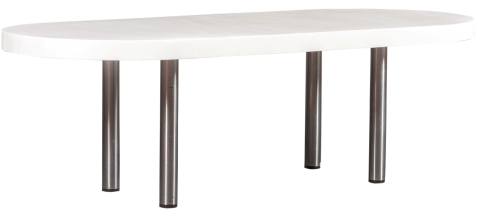 Tafel oval mit bespannter Tischplatte in creme